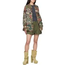 R13 Drop Neck Flower Patch Camouflage Print Shirt