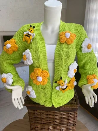 Chunky Bee Floral Hand Knit Cardigan