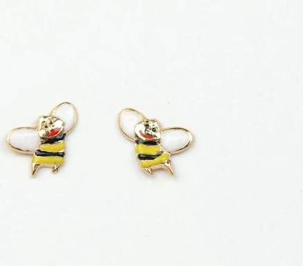 14k Yellow Gold Enamel Screw-Back Bees