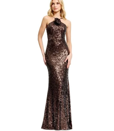 Dress the Population Women's Halter Neck Sequin Mermaid Gown