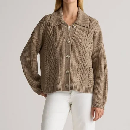 Quince Women's Australian Merino Wool Collared Cable Cardigan