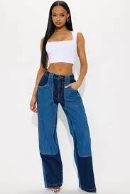 Fashion Nova Women's Payton Wide Leg Utility Jeans
