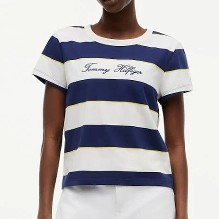 Tommy Hilfiger Women's Embroidered Script Logo Striped T-Shirt