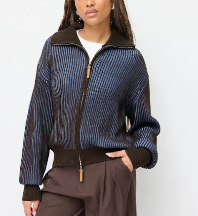 Knit Fabric Oversized Striped Cardigan