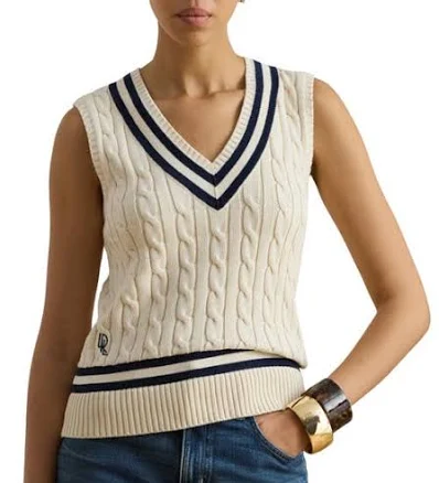 Ralph Lauren Women's Cable-Knit Cotton Cricket Sweater Vest