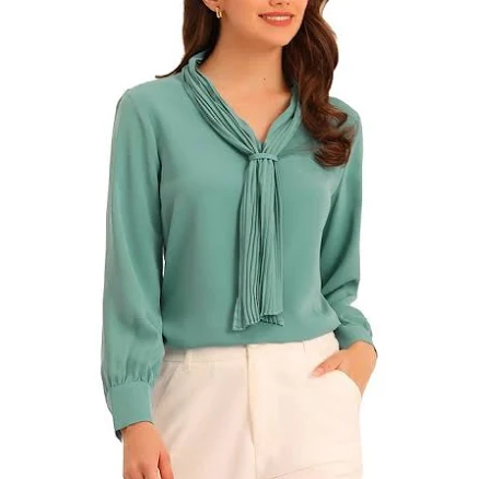 Pleated Long Sleeve Chiffon Blouse