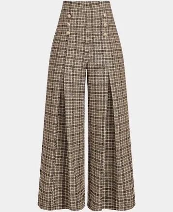 Micas Women's Plaid Double Breasted High Waist Wide Leg Pants