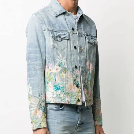 Amiri Men's Floral Leaf Denim Trucker Jacket