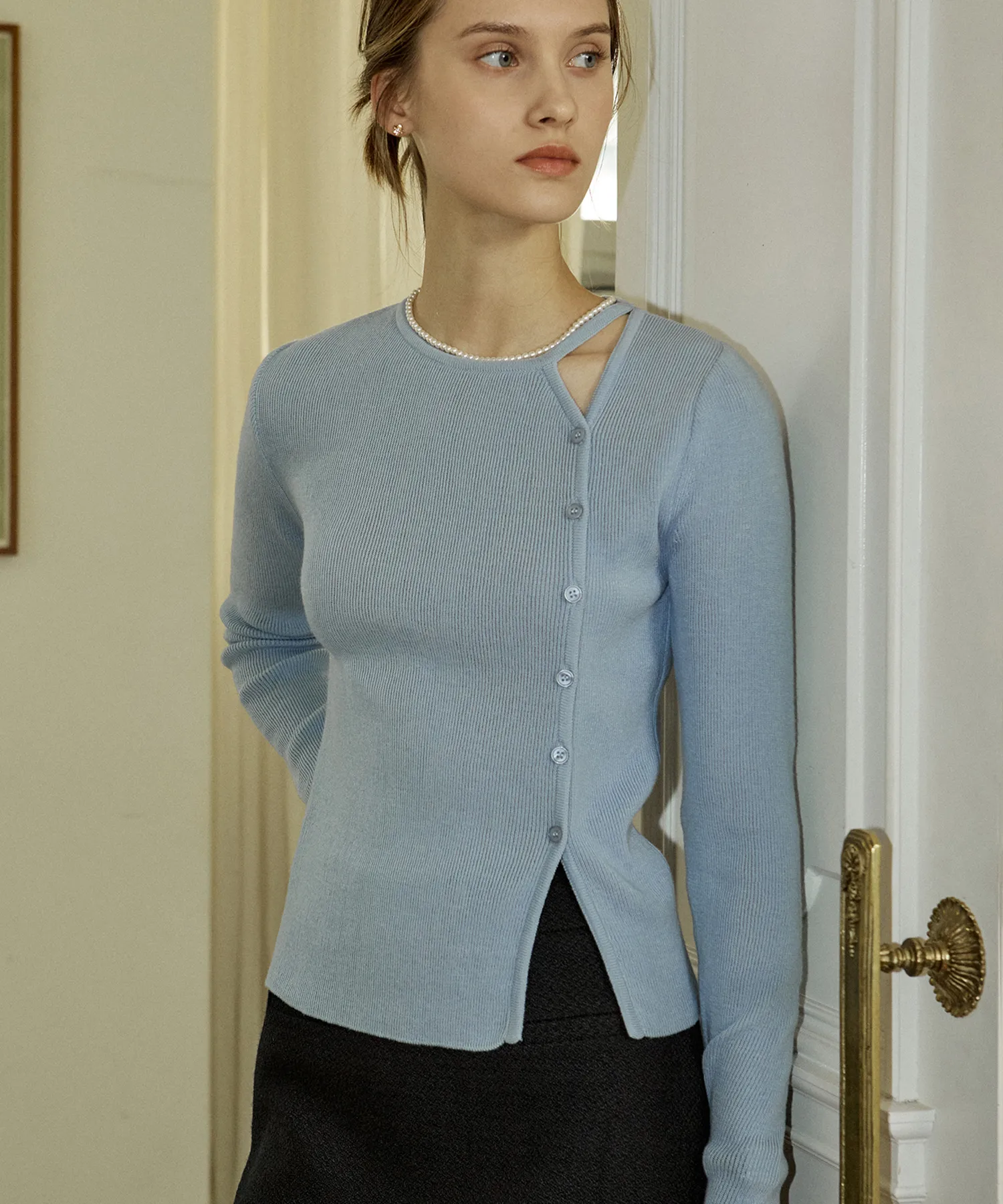 Cut Out Knit Top - Blue