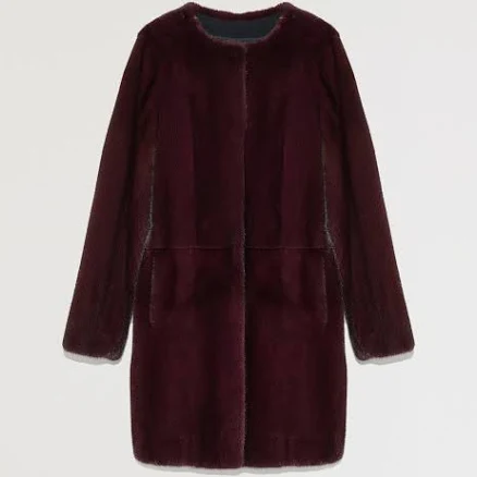 Women Yves Salomon Collarless Coat In Long-haired Mink