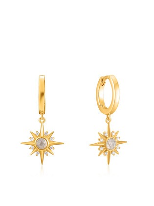 Midnight Star Huggie Stone Pendant Mini Ring Earrings