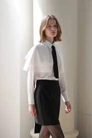 Black Tie Cape Blouse_WHITE