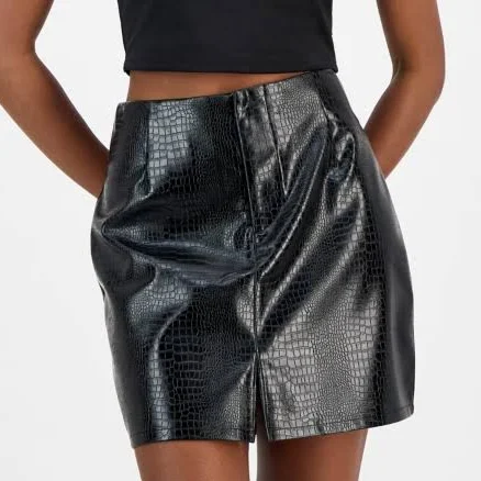 Bar III Women's Crocodile-Embossed Faux Leather Mini Skirt