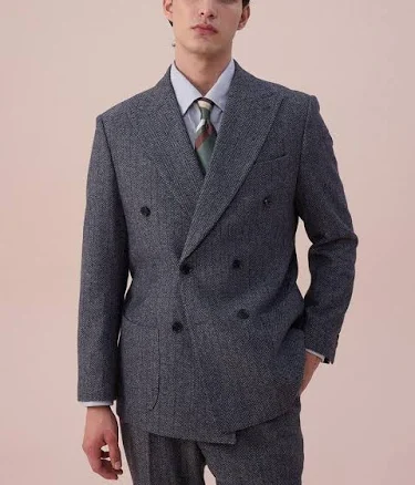 Marini Verona Double Breasted Herringbone Wool Blazer