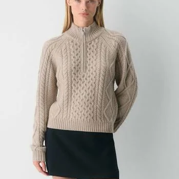Aritzia Women's Cable Knit Merino Wool Mastery 1/4 Zip Sweater