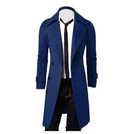 Men's Double Breasted Polyester Trench Overcoat