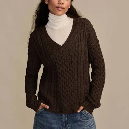 Lucky Brand Women's Cable V Neck Sweater