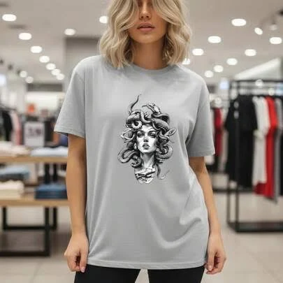 SHEIN Women's Medusa Graphic Print Oversized Cotton T-Shirt
