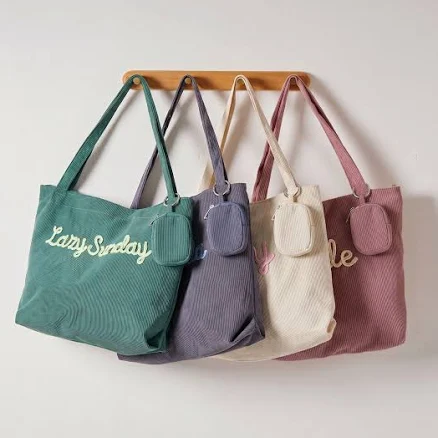 Personalized Embroidered Corduroy Tote Bag