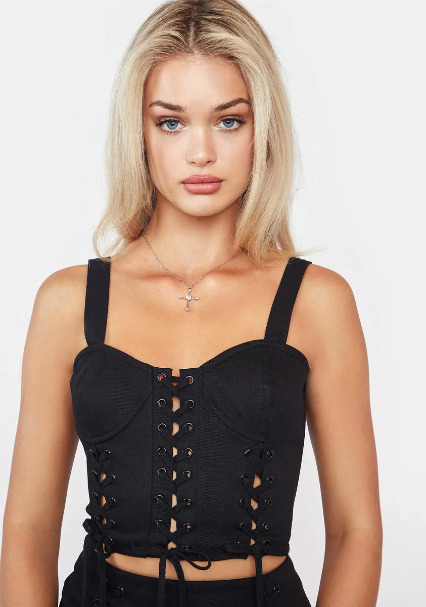 Current Mood Triple Lace Up Tank Corset Top