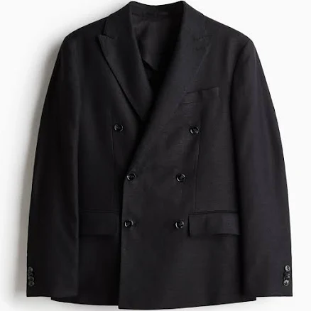 H&M Men's Relaxed-Fit Double-Breasted Linen-Blend Jacket