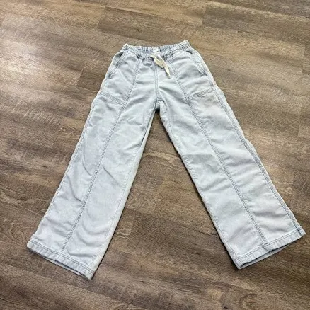 Aerie Wide Leg Cargo Jeans Women Sz Xs Light Wash Soft Distressed