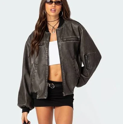 Edikted Women's Vava Washed Faux Leather Bomber Jacket