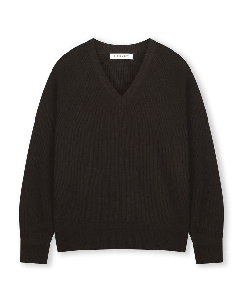 WOOL BLENDED V NECK KNIT DARK BROWN
