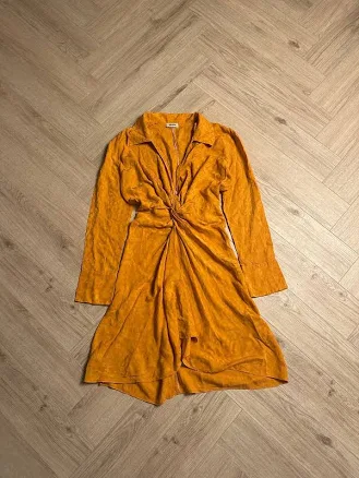 Zadig & Voltaire Rozo Jac Leo Silk Dress – Size L – Mustard Yellow