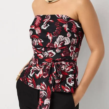 White House Black Market Women's Tie-Waist Cotton Bustier Top