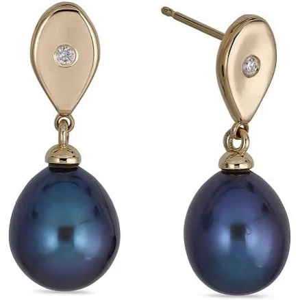 Teardrop Diamond and Pearl Drop Earrings