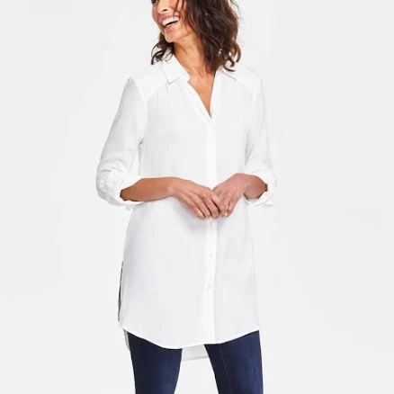 INC International Concepts Women's Roll-Tab Button-Down Long Blouse