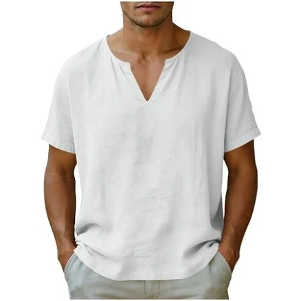 Men's Cotton Linen V-Neck T-Shirt