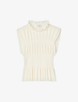 SANDRO - Corinne sleeveless smocked-detail cotton top