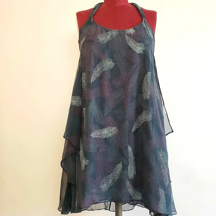 Iro Ritspa Dress Xsmall Blue Feather Print Silk Sleeveless Racer Back
