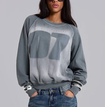 Jaded London Distressed Star Crewneck Sweatshirt