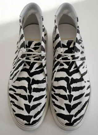 ️ Saint Laurent Ace Zebra Animal Print Canvas Mid-top Sneakers