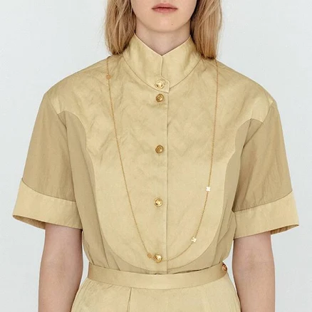 EENK Winda Western Bib-Front Half Sleeve Shirt_Beige by W Concept