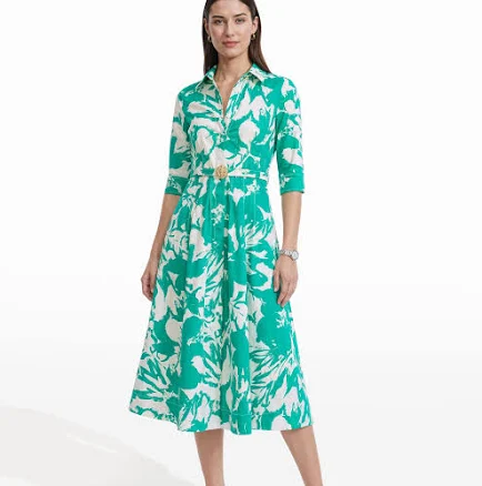 Anne Klein Women's Floral Print Waist Tucked Midi Dress