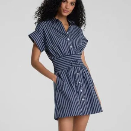 Spanx Women's Poplin Smocked Mini Shirt Dress