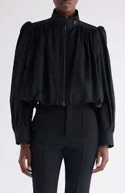 Crop Balloon Hem Cotton Zip Jacket