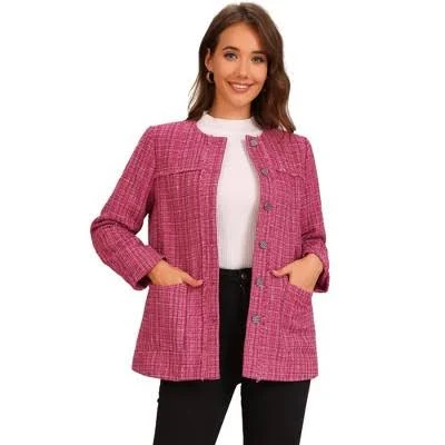 Inspire CHIC Women's Single Breasted Fringed Tweed Jacket