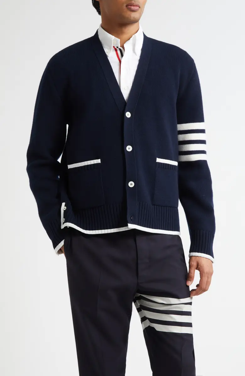 4-Bar Colorblock Wool Cardigan