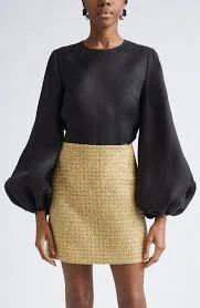 Puff Sleeve Silk Gazar Top