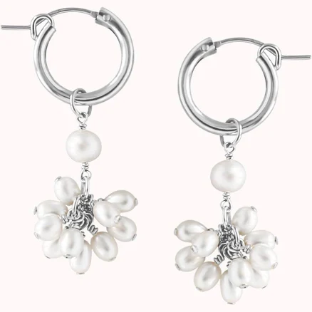 14k Yellow Gold Filled Pearl Blossom Hoop Earrings