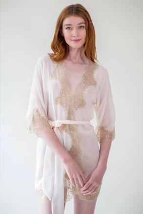 Olivia French Lace Rose Gold Robe