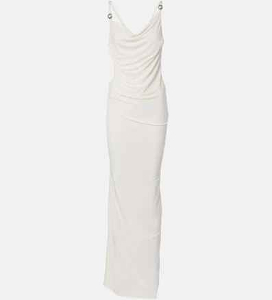 Coperni, Draped open-back jersey maxi dress, Women, White, US 12, Dresses, Materialmix
