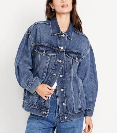 Old Navy Women's Oversized Studded Jean Jacket