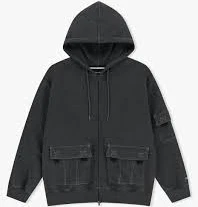 [yeseyesee] Y.E.S Stitch Pocket Zip up Hoodie - Charcoal