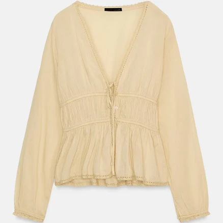 Zara Embroidered Gauze Shirt